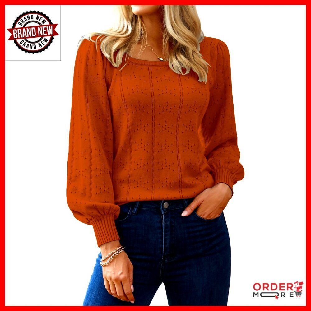 Puff Sleeve Square Neck Pullover Sweater Tunic Top XS-XXL